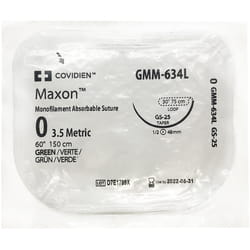Шовный материал синтетический рассасывающийся Maxon (Максон) 0 с колющей иглой 48 мм 1/2 круга усиленная длина 150 см цвет нити зеленый GMM-634L