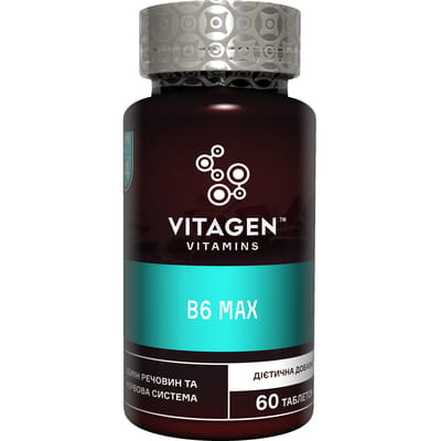 Диетическая добавка источник витамина B6 для нормализации работы сердечно-сосудистой системы VITAGEN (Витаджен) №44 B6 MAX таблетки флакон 60 шт