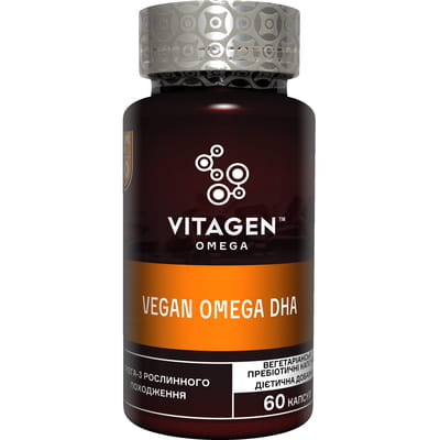 Диетическая добавка источник омега-3 ненасыщенных жирных кислот не животного происхождения VITAGEN (Витаджен) №60 VEGAN OMEGA DHA капсулы флакон 60 шт
