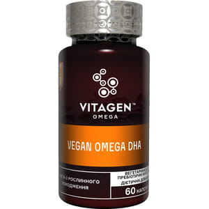 Диетическая добавка источник омега-3 ненасыщенных жирных кислот не животного происхождения VITAGEN (Витаджен) №60 VEGAN OMEGA DHA капсулы флакон 60 шт
