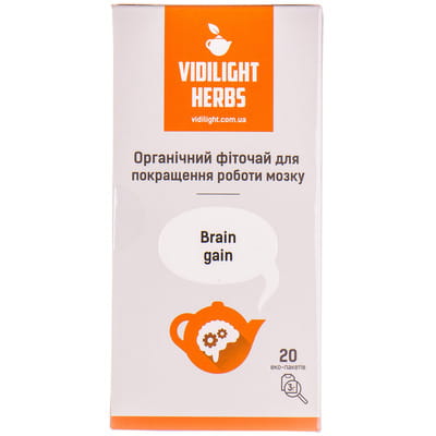Фиточай органический VIDILIGHT HERBS (Видилайт Хербс) Брейн Гейн улучшение работы мозга в фильтр-пакетах по 3г 20 шт