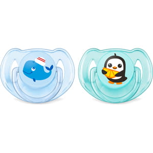 Пустушка силіконова ортодонтична AVENT (Авент) SCF 169/37 Classic (класік) (кит і пінгвін) для хлопчика від 6 до 18 місяців 2 шт
