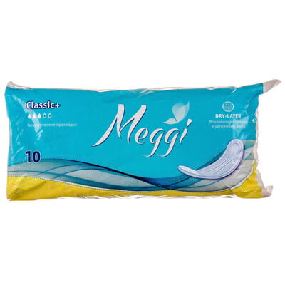 Прокладки гигиенические женские MEGGI (Мэгги) Classic + (Классик +) 10 шт