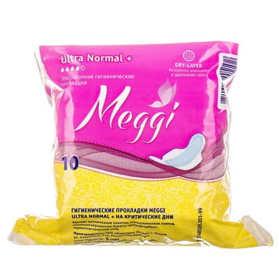 Прокладки гигиенические женские MEGGI (Мэгги) Ultra Normal + (Ультра нормал +) ультратонкие 10 шт
