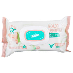 Серветки вологі дитячі DADA (Дада) з екстрактом алое упаковка з клапаном 72 шт