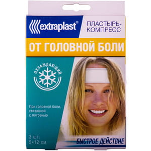 Пластырь-компресс от головной боли Extraplast (Экстрапласт) охлаждающий размер 5 см х 12 см 3 шт