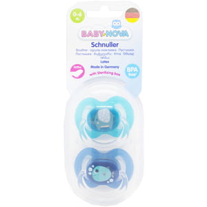 Пустушка латексна BABY-NOVA (Бебі нова) ортодонтальна з малюнком і кільцем розмір 1 з 0 до 6 місяців колір в асортименті 2 шт