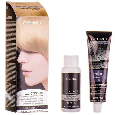 Крем-краска для волос C:EHKO (Цеко) C:COLOR цвет 100 шампань: крем-краска туба 50 мл + окислитель 50 мл + бальзам для волос 10 мл + перчатки