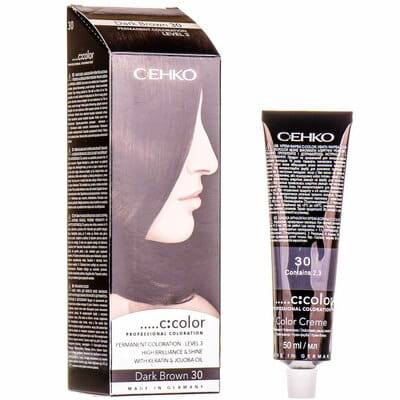 Крем-краска для волос C:EHKO (Цеко) C:COLOR цвет 30 темный каштан: крем-краска туба 50 мл + окислитель 50 мл + бальзам для волос 10 мл + перчатки