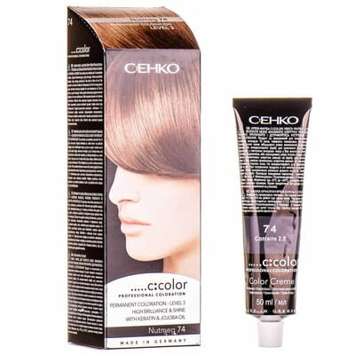 Крем-краска для волос C:EHKO (Цеко) C:COLOR цвет 74 мускатный орех: крем-краска туба 50 мл + окислитель 50 мл + бальзам для волос 10 мл + перчатки