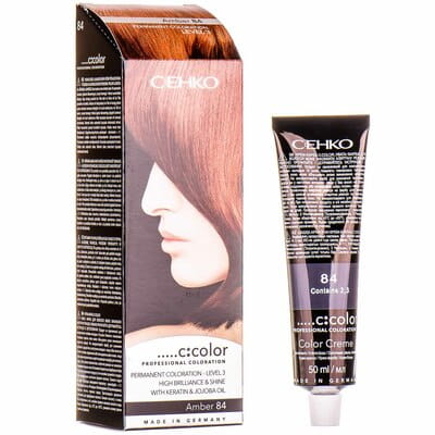 Крем-краска для волос C:EHKO (Цеко) C:COLOR цвет 84 золотистый янтарь: крем-краска туба 50 мл + окислитель 50 мл + бальзам для волос 10 мл + перчатки