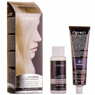 Крем-краска для волос C:EHKO (Цеко) C:COLOR цвет 91 жемчужный блонд: крем-краска туба 50 мл + окислитель 50 мл + бальзам для волос 10 мл + перчатки