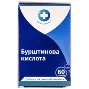 Янтарная (бурштинова) кислота таблетки для повышения общей работоспособности организма и физической выносливости флакон 60 шт