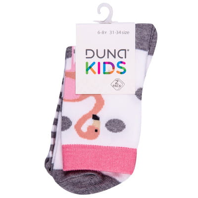 Носки детские DUNA (Дюна) 1009 с фламинго демисезонные хлопковые цвет белый размер (стопа) 20-22 см 2 пары