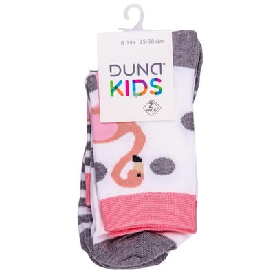 Носки детские DUNA (Дюна) 1009 с фламинго демисезонные хлопковые цвет белый размер (стопа) 22-24 см 2 пары