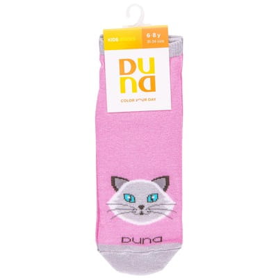 Носки детские DUNA (Дюна) 4201 короткие с котиком демисезонные хлопковые цвет розовый размер (стопа) 20-22 см 1 пара