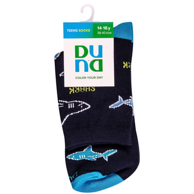 Носки детские DUNA (Дюна) 9000 с акулами демисезонные хлопковые цвет темно-синий размер (стопа) 24-26 см 1 пара