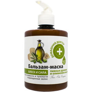 Бальзам-маска для волосся Домашній Доктор Блиск і сила Пивні дріжджі і оливкова олія 500 мл