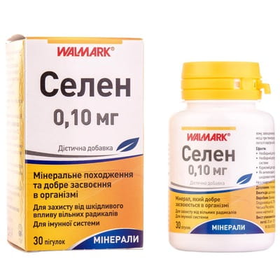 Селен таблетки 0,1 мг для захисту від шкідливого впливу вільних радикалів та для імунної системи флакон 30 шт
