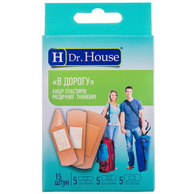 Пластырь медицинский Dr. House (Доктор Хаус) набор тканевой В дорогу 15 шт