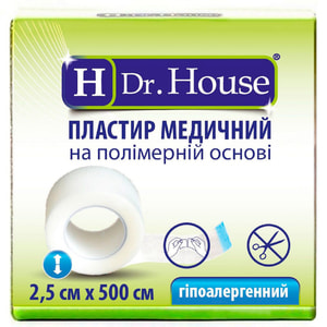 Пластырь медицинский Dr. House (Доктор Хаус) на полимерной основе картонная упаковка размер 2,5 см x 500 см 1 шт