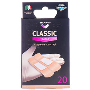 Пластырь бактерицидный MILPLAST (Милпласт) Classic (Классик) стерильный универсальный 20 шт