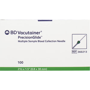 Игла для взятия нескольких проб крови BD Vacutainer (Вакутайнер) PrecisionGlide стерильная размер 21G 0,8 мм x 38 мм 100 шт