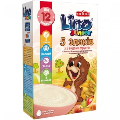Каша безмолочная детская LINO (Лино) Junior (Джуниор) 5 злаков и ваниль для детей с 12-ти месяцев 200 г