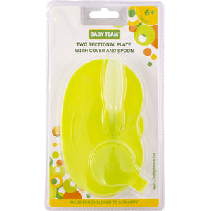 Тарілка дитяча BABY TEAM (Беби Тим) артикул 6003 двосекційна з ложкою та кришкою 330 мл