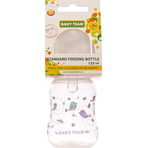 Бутылочка для кормления детская BABY TEAM (Беби Тим) артикул 1111 с силиконовой соской фигурная с 0 месяцев 125 мл