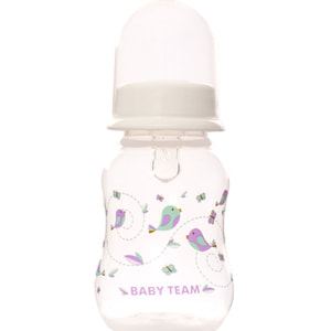 Бутылочка для кормления детская BABY TEAM (Беби Тим) артикул 1111 с силиконовой соской фигурная с 0 месяцев 125 мл