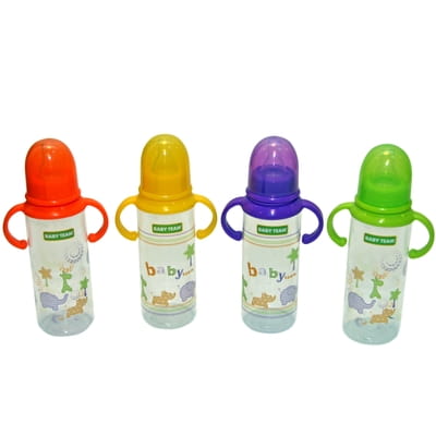 Бутылочка для кормления детская BABY TEAM (Беби Тим) артикул 1411 с силиконовой соской и ручками с 0 месяцев 250 мл