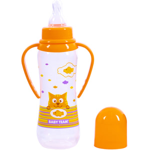 Бутылочка для кормления детская BABY TEAM (Беби Тим) артикул 1411 с силиконовой соской и ручками с 0 месяцев 250 мл