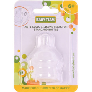 Соска силіконова дитяча BABY TEAM (Беби Тим) артикул 2004 антиколікова швидкий потік з 6 місяців 2 шт