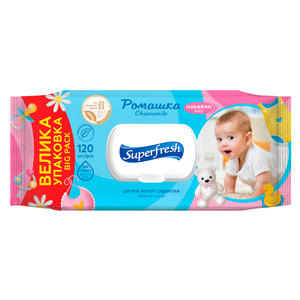 Салфетки влажные детские SUPER FRESH (Супер фреш) Baby Chamomile с клапаном 120 шт