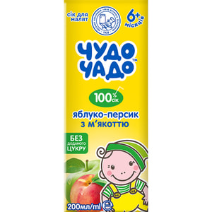 Сок детский ЧУДО-ЧАДО яблочно-персиковый с мякотью без сахара с 6-ти месяцев 200 мл