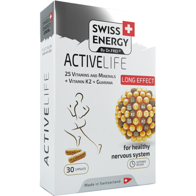 Вітаміни капсули Swiss Energy (Свіс Енерджі) ActiveLife (Активлайф) динамічне життя з вітаміном С, вітаміном Д і цинком 30 шт