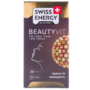 Витамины капсулы Swiss Energy (Свис Энерджи) BeautyVit (БьютиВит) красота и молодость с витамином С и цинком флакон 30 шт
