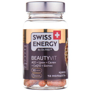 Витамины капсулы Swiss Energy (Свис Энерджи) BeautyVit (БьютиВит) красота и молодость с витамином С и цинком флакон 30 шт