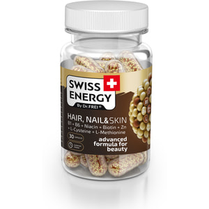 Витамины капсулы Swiss Energy (Свис Энерджи) Hair,Nail & Skin с цинком здоровье волос, кожи и ногтей флакон 30 шт