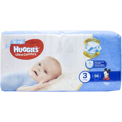 Подгузники для детей HUGGIES (Хаггис) Ultra Comfort (Ультра комфорт) 3 для мальчиков от 5 до 9 кг 56 шт