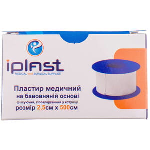 Пластырь медицинский Iplast (Ай Пласт) на тканной хлопковой основа гипоаллергенный на катушке размер 2,5 см x 500 см 1 шт