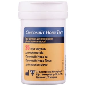 Тест-смужки SensoLite Nova Test (Сенсолайт Нова Тест) для глюкометрів Сенсолайт нова та Сенсолайт нова плюс 25 шт