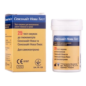 Тест-смужки SensoLite Nova Test (Сенсолайт Нова Тест) для глюкометрів Сенсолайт нова та Сенсолайт нова плюс 25 шт