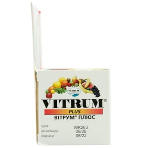 Вітрум Плюс таблетки вкриті оболонкою з вітаміном С, вітаміном Д3 і цинком флакон 60 шт