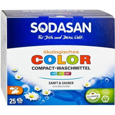 Порошок-концентрат стиральный органический SODASAN (Содасан) Compact для цветных и черных вещей, со смягчителем воды 1,2 кг