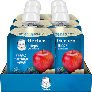 Пюре фруктовое детское NESTLE GERBER (Нестле Гербер) яблоко, черника и банан с 6-ти месяцев мягкая упаковка 90 г