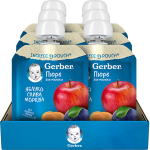 Пюре фруктовое детское NESTLE GERBER (Нестле Гербер) яблоко, слива и морковь с 6-ти месяцев мягкая упаковка 90 г