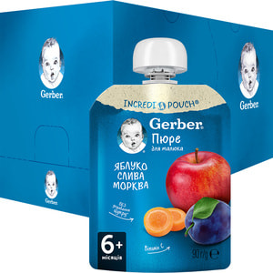 Пюре фруктовое детское NESTLE GERBER (Нестле Гербер) яблоко, слива и морковь с 6-ти месяцев мягкая упаковка 90 г