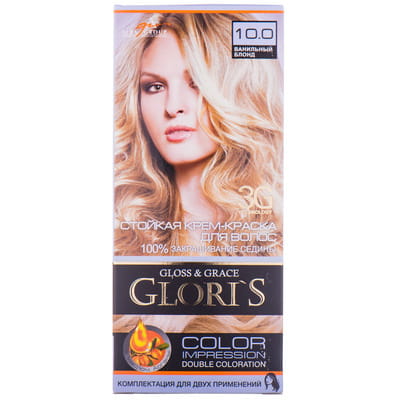 Крем-краска для волос GLORIS (Глорис) цвет 10.0 Ванильный блонд на 2 применения: крем-краска 25 мл + окислитель 25 мл + шампунь 15 мл + маска 15 мл